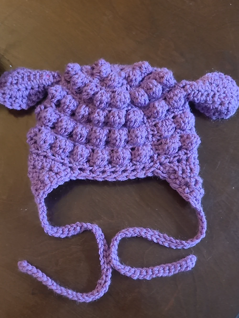 Handmade Purple Crochet Kids Earflap Hat with Ears